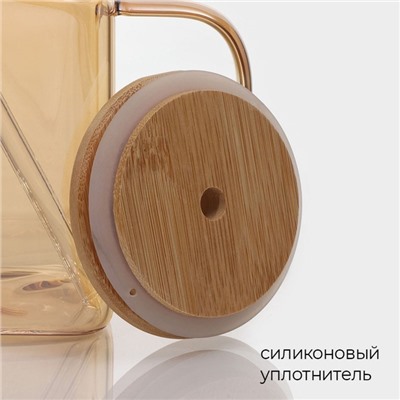 Банка Magistro «Эко», 620 мл, ручка, трубочка, с бамбуковой крышкой, стекло, прозрачная, золотая