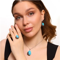 Комплект ювелирной бижутерии серьги, кулон и кольцо 17 р, покрытие: посеребрение, вставка: фианиты и искусственный камень, цвет: бирюза и графитовый, арт.314.289-17