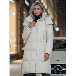 Пальто зимнее утепленное с капюшоном женское бежевого цвета 7700B