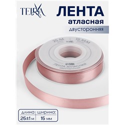 Лента атласная TEIRA, двухсторонняя, 15 мм, 25±1 м, нежно-розовая №164