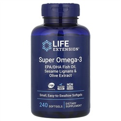 Life Extension, Super Omega-3, добавка с омега-3, 240 капсул