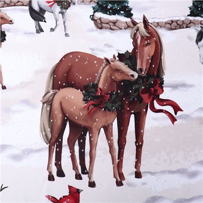 Комплект штор для кухни с подхватами «Этель» Horse family, размер 145×180 см, 2 шт., габардин