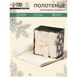 Полотенца махровые «Этель. Счастья», 30×30 см - 3 шт., хлопок 100%