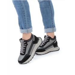 05-810-1 BLACK GRAY Кроссовки женские демисезонные (натуральная кожа , натуральная замша, натуральная байка)