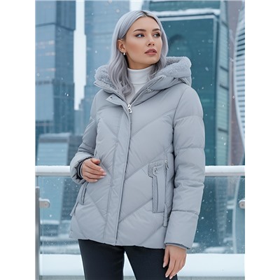 Куртка зимняя женская из овчина стильная и модная серого цвета 7348Sr