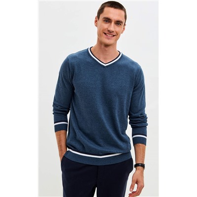 Пуловер однотонный мужской с V-образной горловиной F021-15-0046 jeans melange