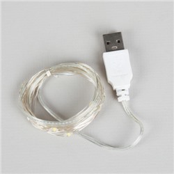 Гирлянда светодиодная нить 3 м 30 LED / GN24 /уп 200/теплый белый USB
