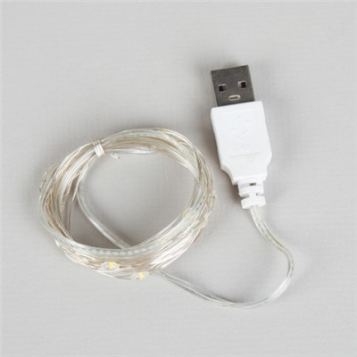 Гирлянда светодиодная нить 3 м 30 LED / GN24 /уп 200/теплый белый USB