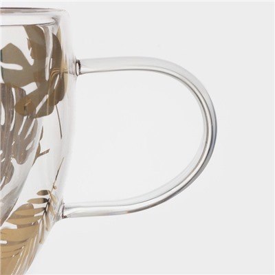 Кружка с двойными стенками Magistro «Дуо. Тропики», 160 мл, 12.5×9×7.5 см, стекло, прозрачная