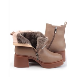 04-M904A 987-31M-2 DK. BEIGE Ботинки зимние женские (натуральная кожа, натуральный мех)