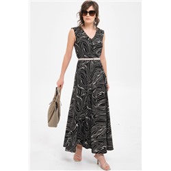 Платье макси чёрное с принтом