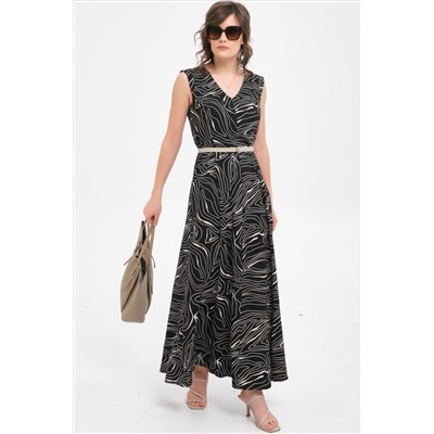 Платье макси чёрное с принтом