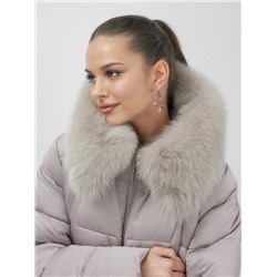 Пальто зимнее утепленное с мехом и капюшоном тренд светло-коричневого цвета 7630SK