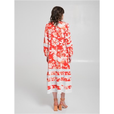 Платье макси красное с кружевом