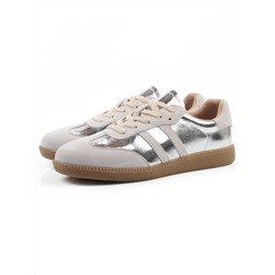 03-270-6C GREY/SILVER Кеды женские (натуральная кожа)
