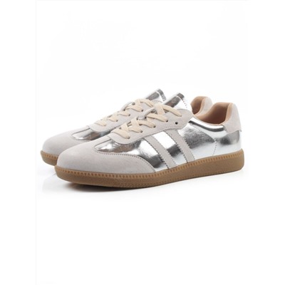 03-270-6C GREY/SILVER Кеды женские (натуральная кожа)