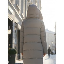 Пальто зимнее утепленное с капюшоном женское серого цвета 7638Sr