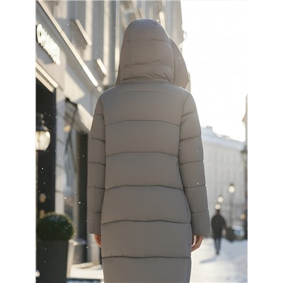 Пальто зимнее утепленное с капюшоном женское серого цвета 7638Sr