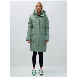 Куртка зимняя женская с капюшоном удлиненная стеганная зеленого цвета 9629Z
