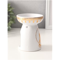 Аромалампа для эфирных масел «Будда и лотос», керамика, белая с золотом, 9.3×9.3×11.8 см