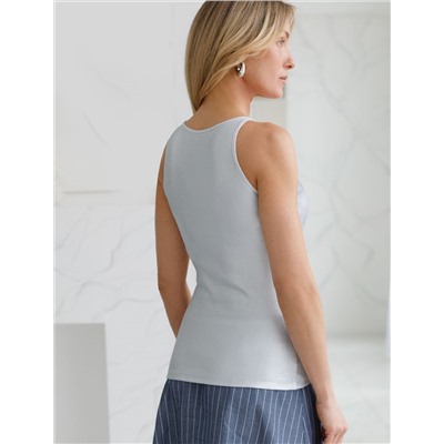 Топ с закрытым декольте из хлопка с эластаном в рубчик с матовым покрытием металлик