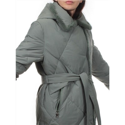 309 GRAY/GREEN Пальто зимнее стеганое женское (200 гр. холлофайбер, натуральная норка)