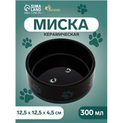 Миска керамическая «Черный кот» 300 мл - 12.5×12.5×4.5 см, черная/зелёная