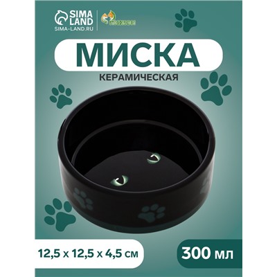 Миска керамическая «Черный кот» 300 мл - 12.5×12.5×4.5 см, черная/зелёная