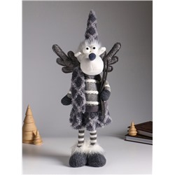 Интерьерная кукла текстильная «Лосиха в сером наряде, с лыжами», 14×12×45 см