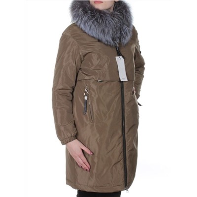 V-1032 KHAKI Пальто женское с натуральным мехом Vomilov