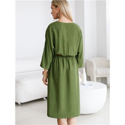 Платье с цельнокроеным рукавом изо льна с вискозой