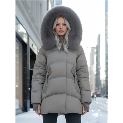 Куртка зимняя женская с мехом и капюшоном тренд коричневого цвета 7737K