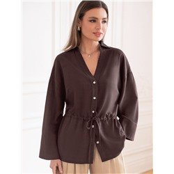 Свободная блузка с кулиской на талии изо льна с вискозой