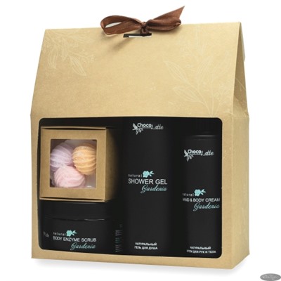 Подарочный набор №4 GARDENIA (гель для душа, крем для рук и тела, энзимный скраб, мыло ручной работы) СhocoLatte