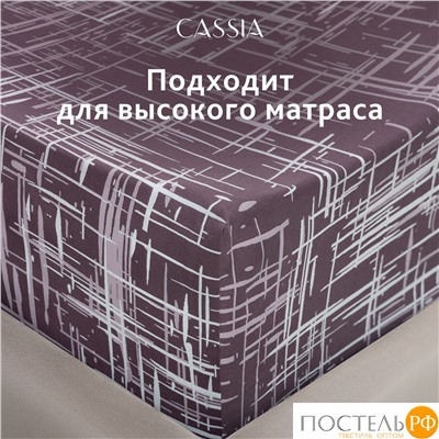 CASSIA АДЭМ Простыня на резинке 160х200+30, 1 пр., хл./сатин белый/коричневый