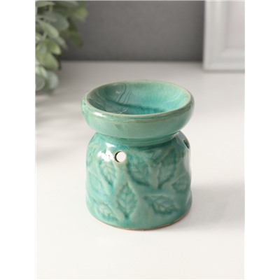 Аромалампа для эфирных масел «Листья», керамика, морская лагуна, 6.7×6.7×7.5 см