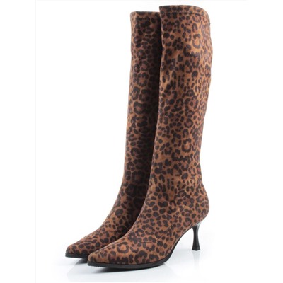 02-H26B-47ЗPC BROWN LEOPARD Сапоги демисезонные женские (велюр)