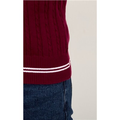 Пуловер с контрастной V-образной горловиной F221-15-3010 бордовый