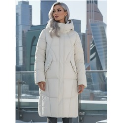Пальто зимнее утепленное с капюшоном женское бежевого цвета 7709B