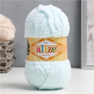 Плюшевая пряжа для вязания спицами, крючком ALIZE, Softy, 100% микрополиэстер, 115 м/50 г, (15 водяная зелень)