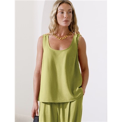 Свободный топ с U-вырезом изо льна с вискозой по косой