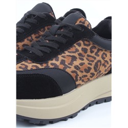 04-PCML24-1 BLACK/LEOPARD Кроссовки демисезонные женские (натуральная замша, натуральная кожа, байка)