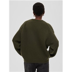 Джемпер свободного кроя с интарсией "А", зелено-молочный