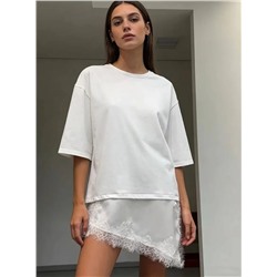 Футболка с кружевом OVER SIZE (хлопок)