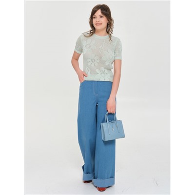 Джемпер вязаный светло-зелёного цвета с короткими рукавами