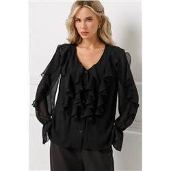 Блузка чёрная из шифона с эффектом креш