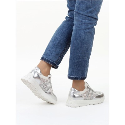 03-A143-3A GREY/SILVER Кроссовки летние женские (натуральная кожа, текстиль)