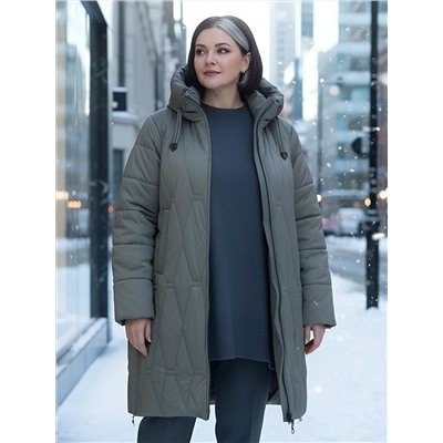 Пальто зимнее утепленное женское большого размера светло-коричневого цвета 7699SK