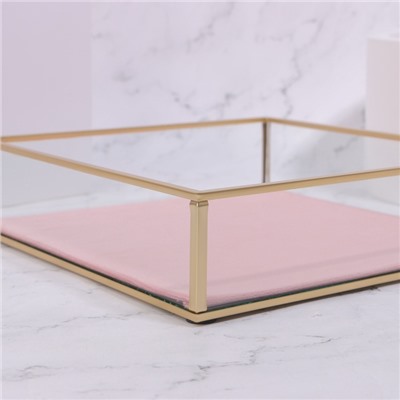 Органайзер для хранения «PINK RIPPLES», стеклянный, 1 секция, 20×20×5 см, прозрачный/медный/розовый