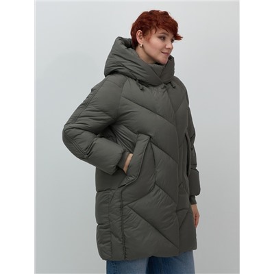 Пальто двубортная зимнее утепленное женское зеленого цвета 7732Z